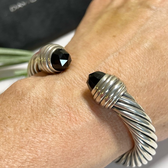 David Yurman 10mm Black Onyx Hinged Cable Cuff Bracelet .925 - Picture 9 of 11